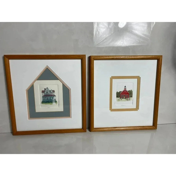 2 Lot Art Frame Artist Martha Hinson Signed and Numbered Matted Victorian House - Picture 2 of 12